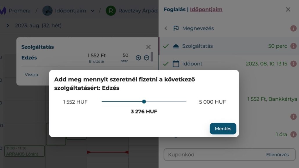 Add meg, mennyit szeretnél fizetni a szolgáltatásért a TimeBeeZ-ben