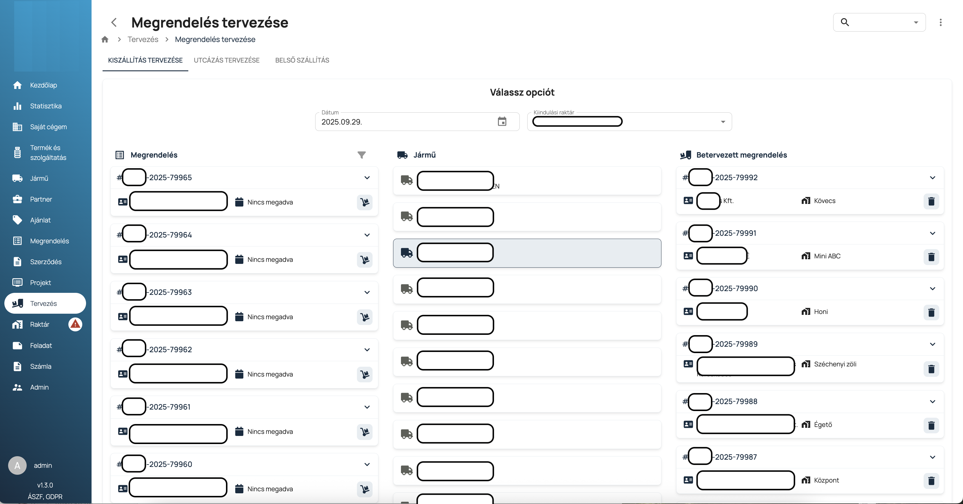 PromeraM ERP CRM - Kiszállítás tervezés felület