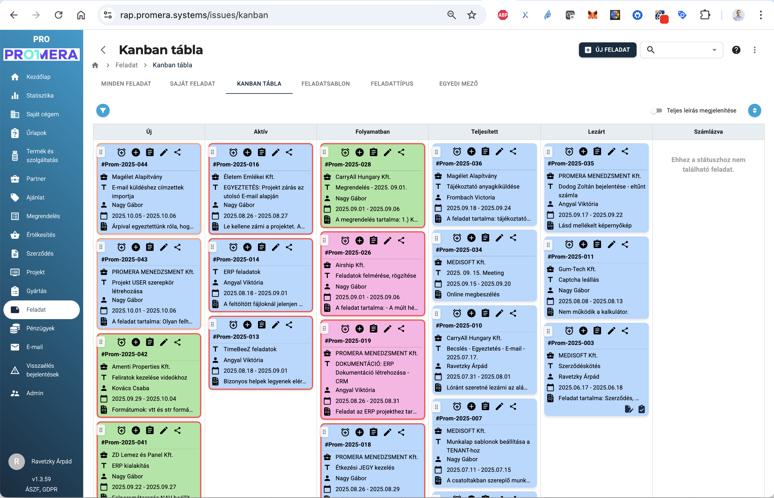 PromeraM ERP CRM Kanban nézet