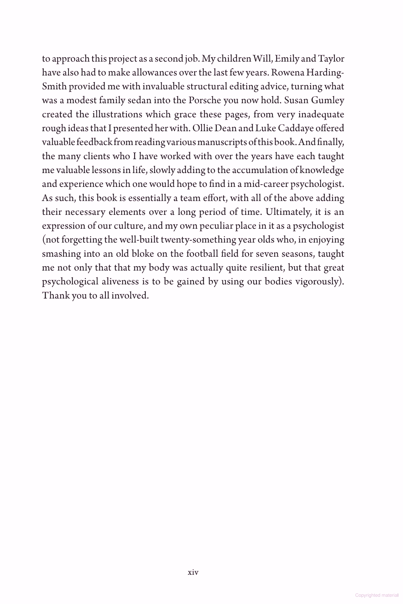 Copy of acknowledgments from the book 'The Hidden Psychology of Pain'