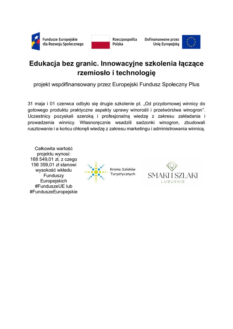 Edukacja bez granic - Od przydomowej winnicy do gotowego produktu praktyczne aspekty uprawy winorośli i przetwórstwa winogron II