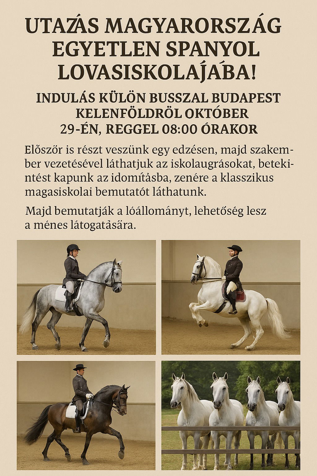Október 29. Spanyol lovas iskola, bemutató, lovas edzés, Tatai vár, öreg tó.