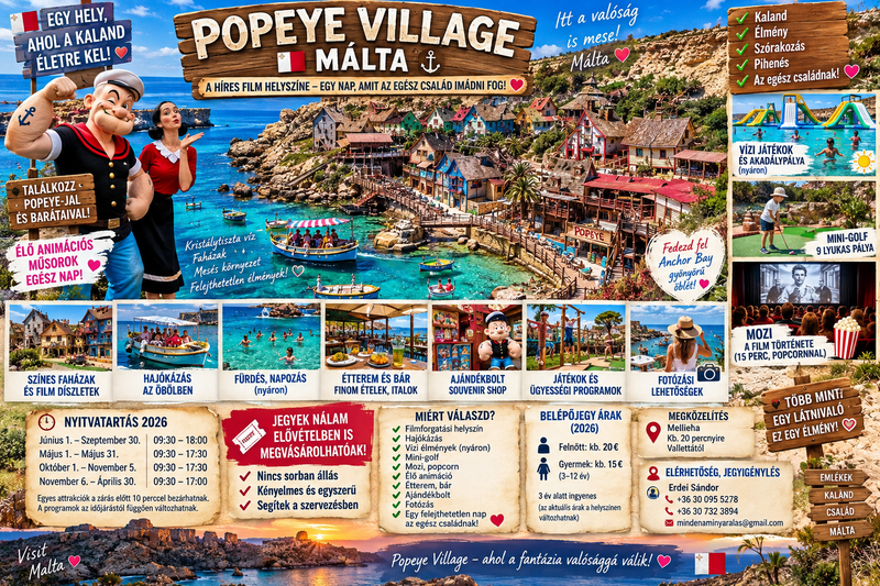 🇲🇹⚓ POPEYE VILLAGE – EGY NAP, AMIT AZ EGÉSZ CSALÁD IMÁDNI FOG! 🥰🌊