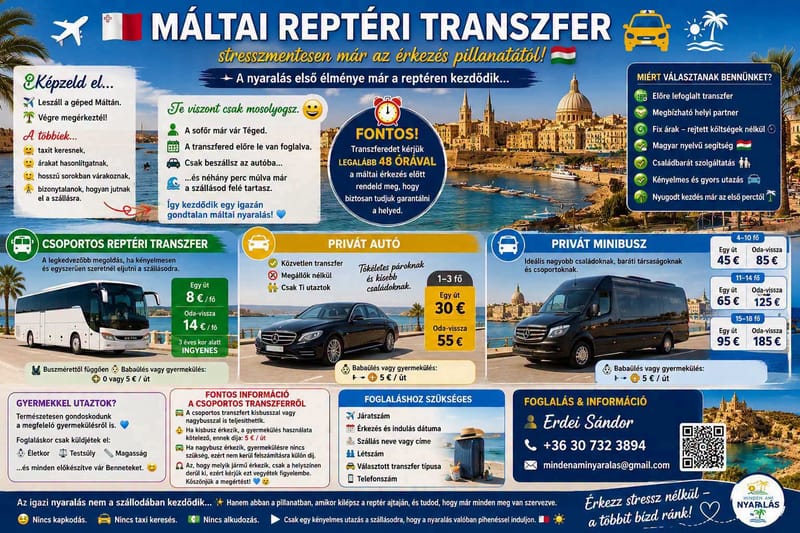 ✈️🇲🇹 MÁLTAI REPTÉRI TRANSZFER 🚖🌴🇭🇺