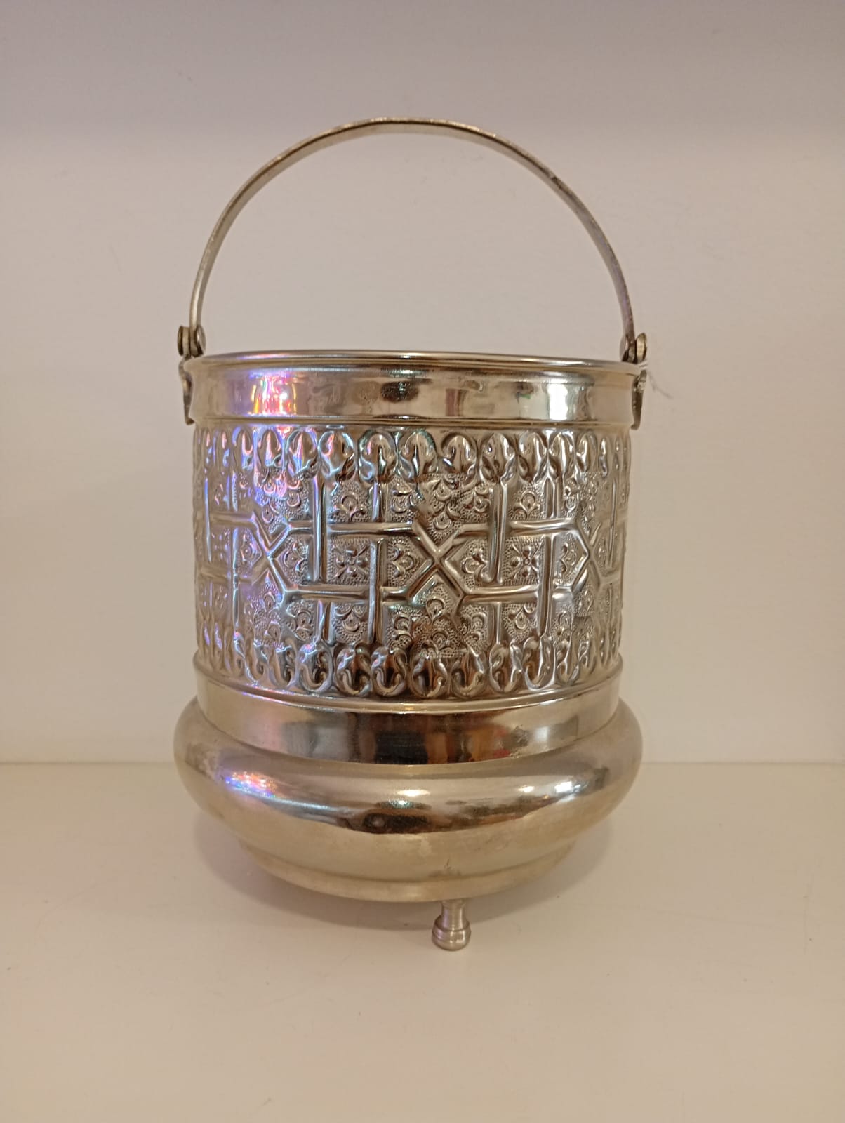 Large Moroccan Ice Bucket in Nickel Silver