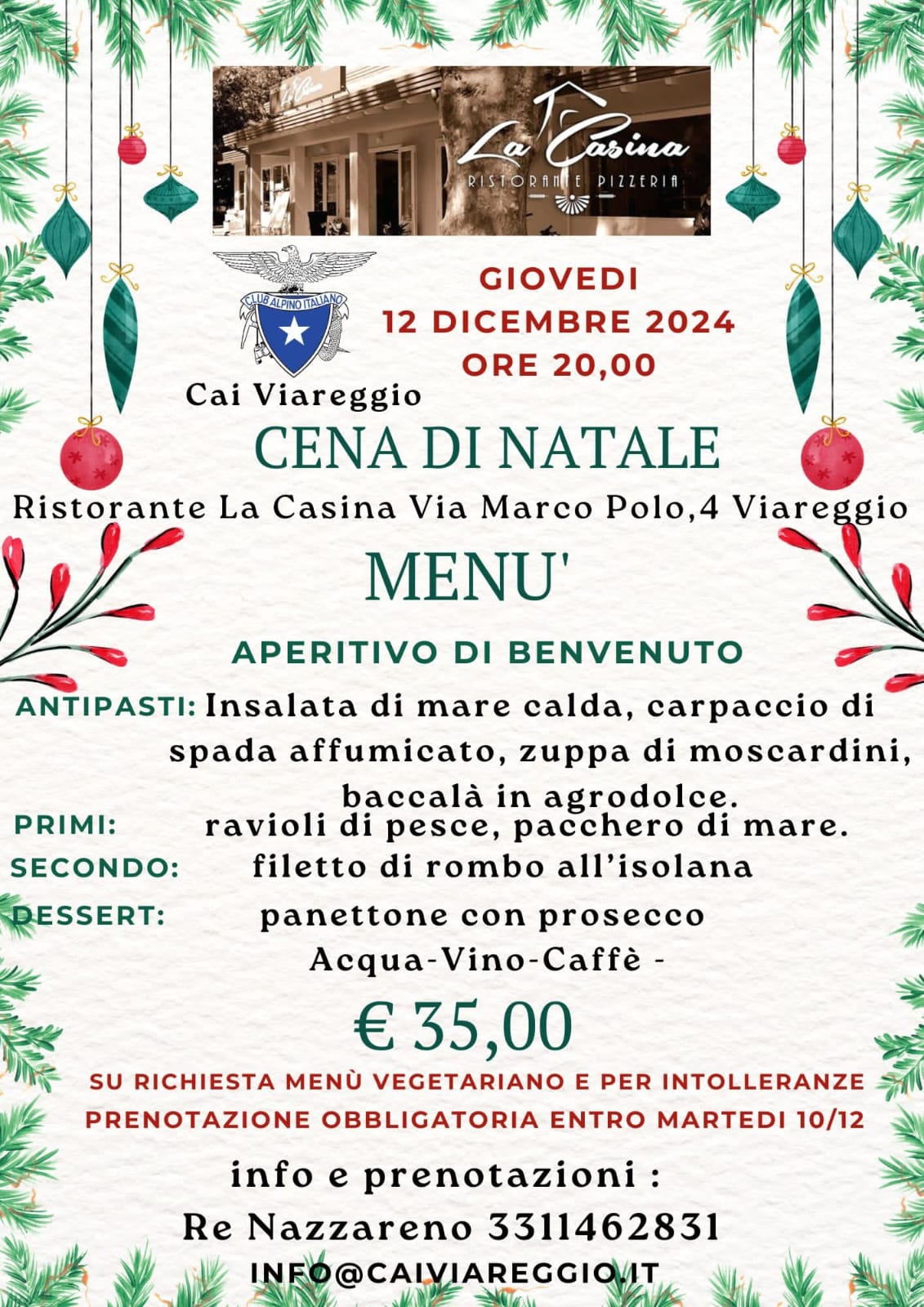 giovedì 12 dicembre 2024 - CENA DI NATALE