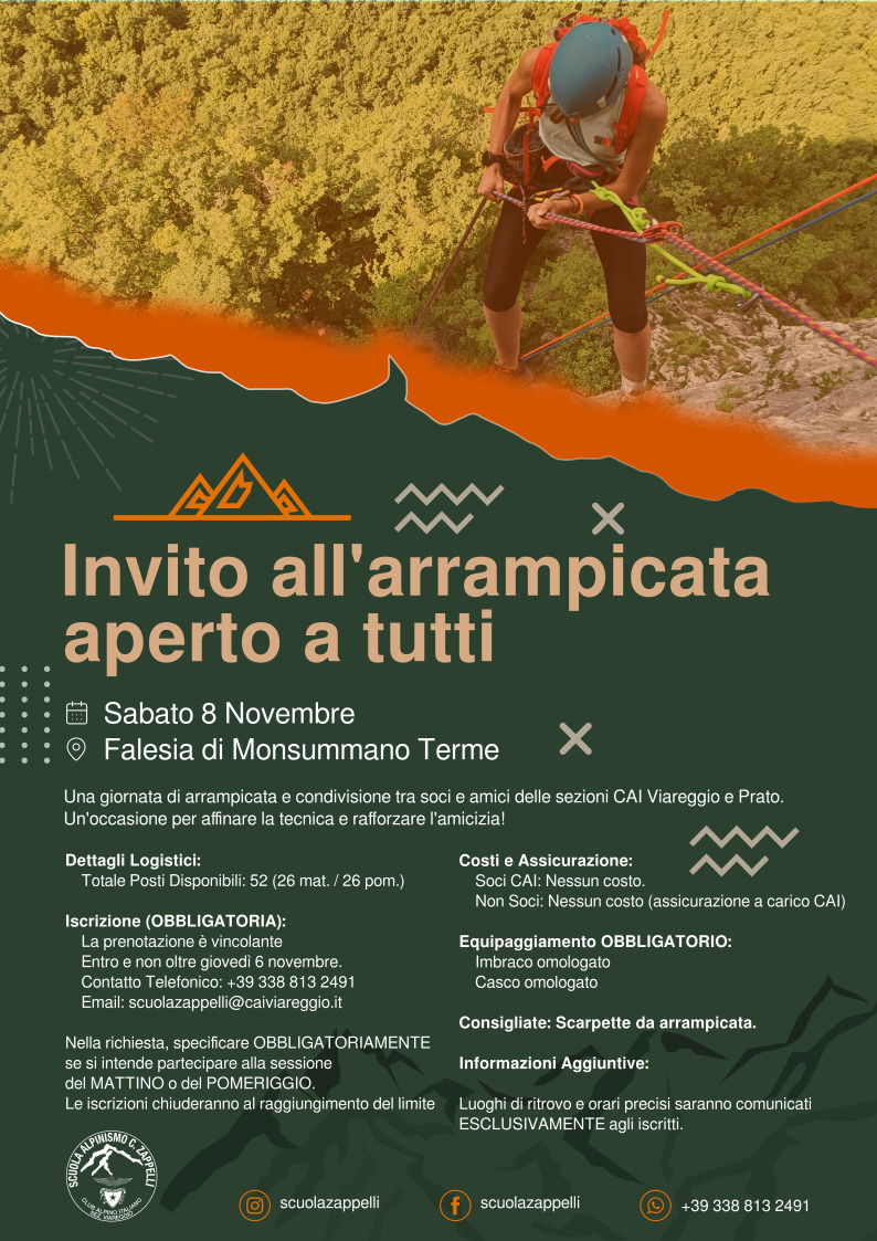 Invito all'arrampicata aperto a tutti - sabato 8 novembre - falesia di Monsummano Terme