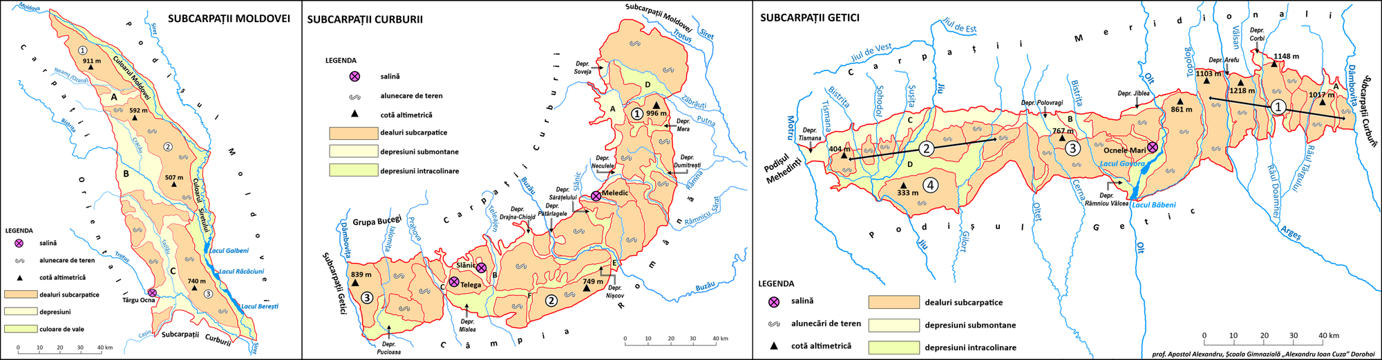 Subcarpații Moldovei, Subcarpații Curburii și Subcarpații Getici