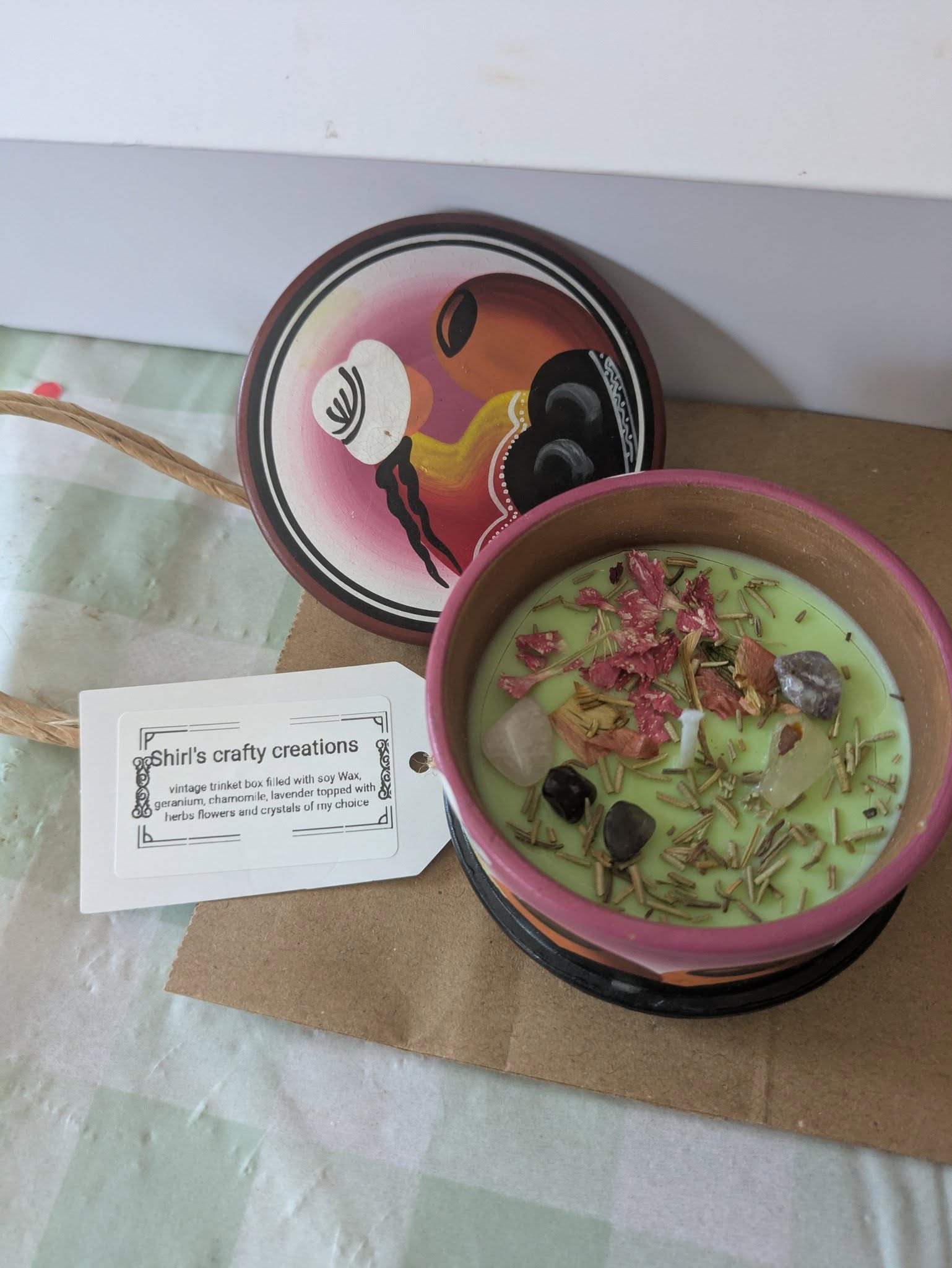 trinket box rustic clay and hand painted very beautiful