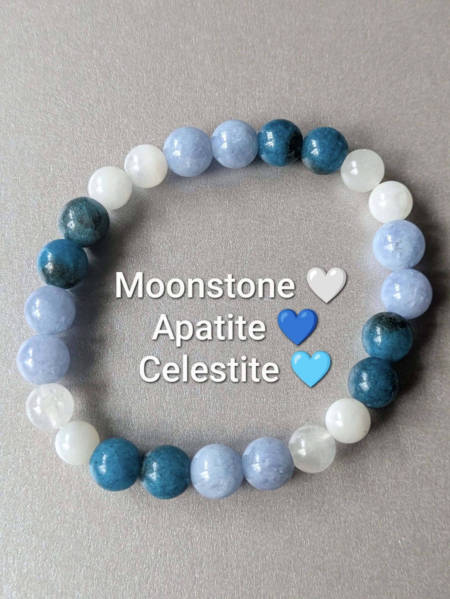 moonstone, apatite and celestite crystal bead bracelet