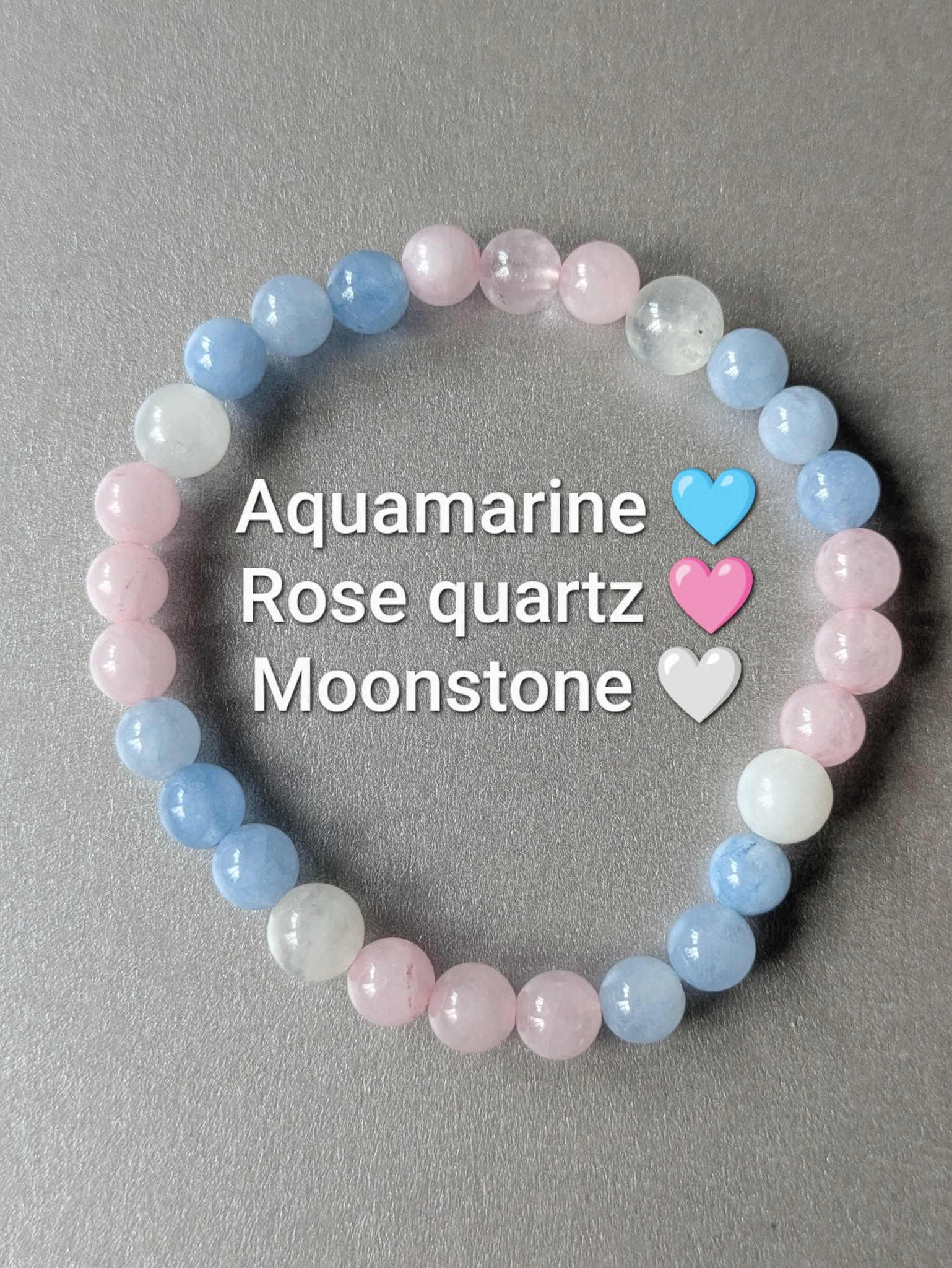 aquamarine, rose quartz and moonstone crystal bead bracelet
