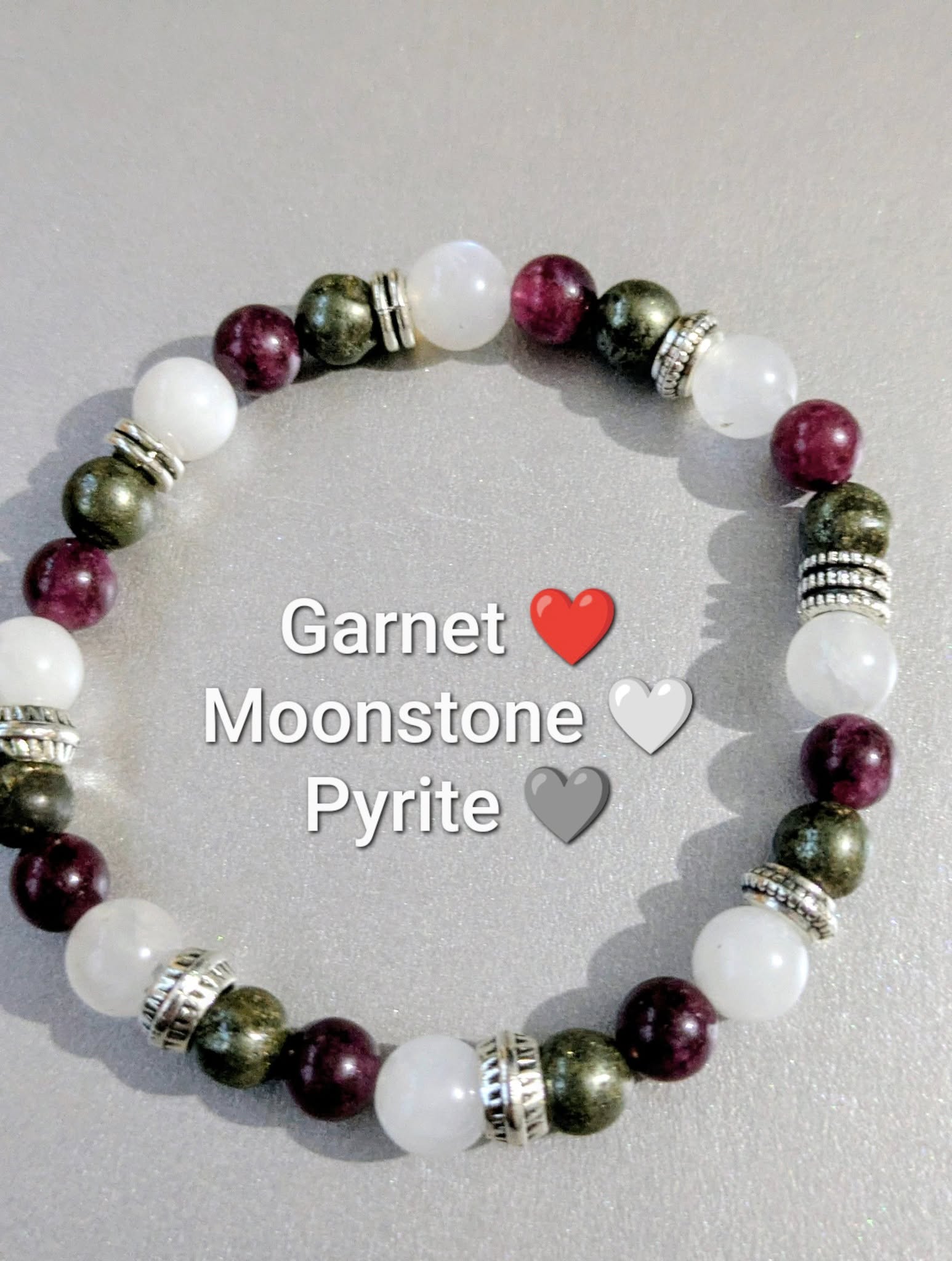 garnet, moonstone & pyrite crystal bead bracelet