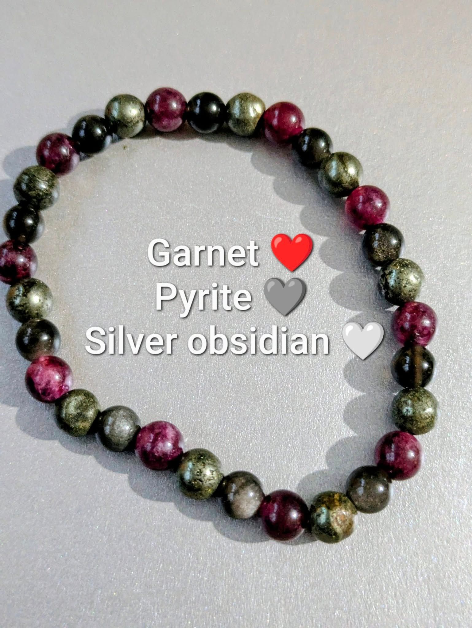Garnet, Pyrite & Silver Obsidian bracelet