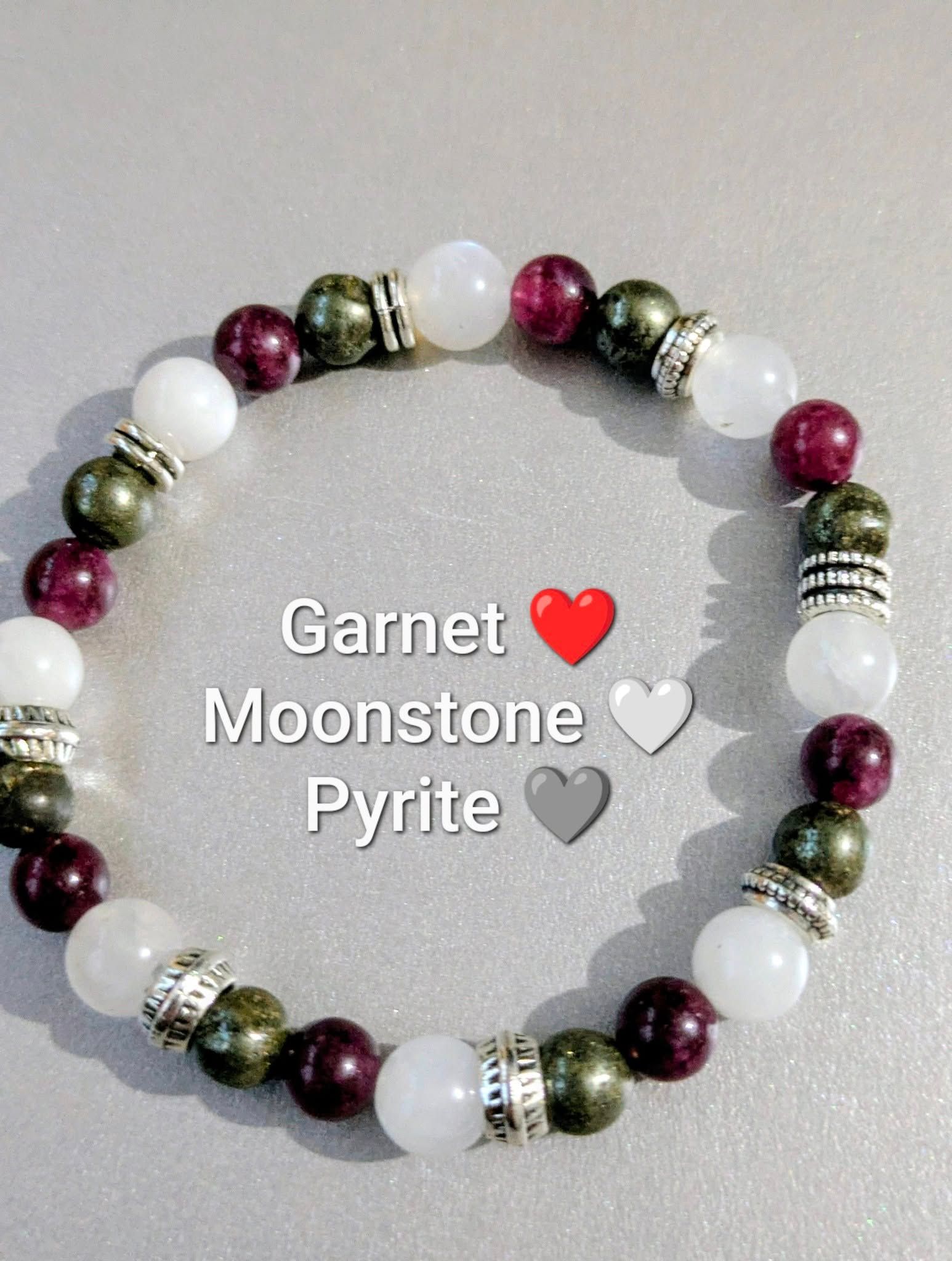 Moonstone, Garnet & pyrite bracelet