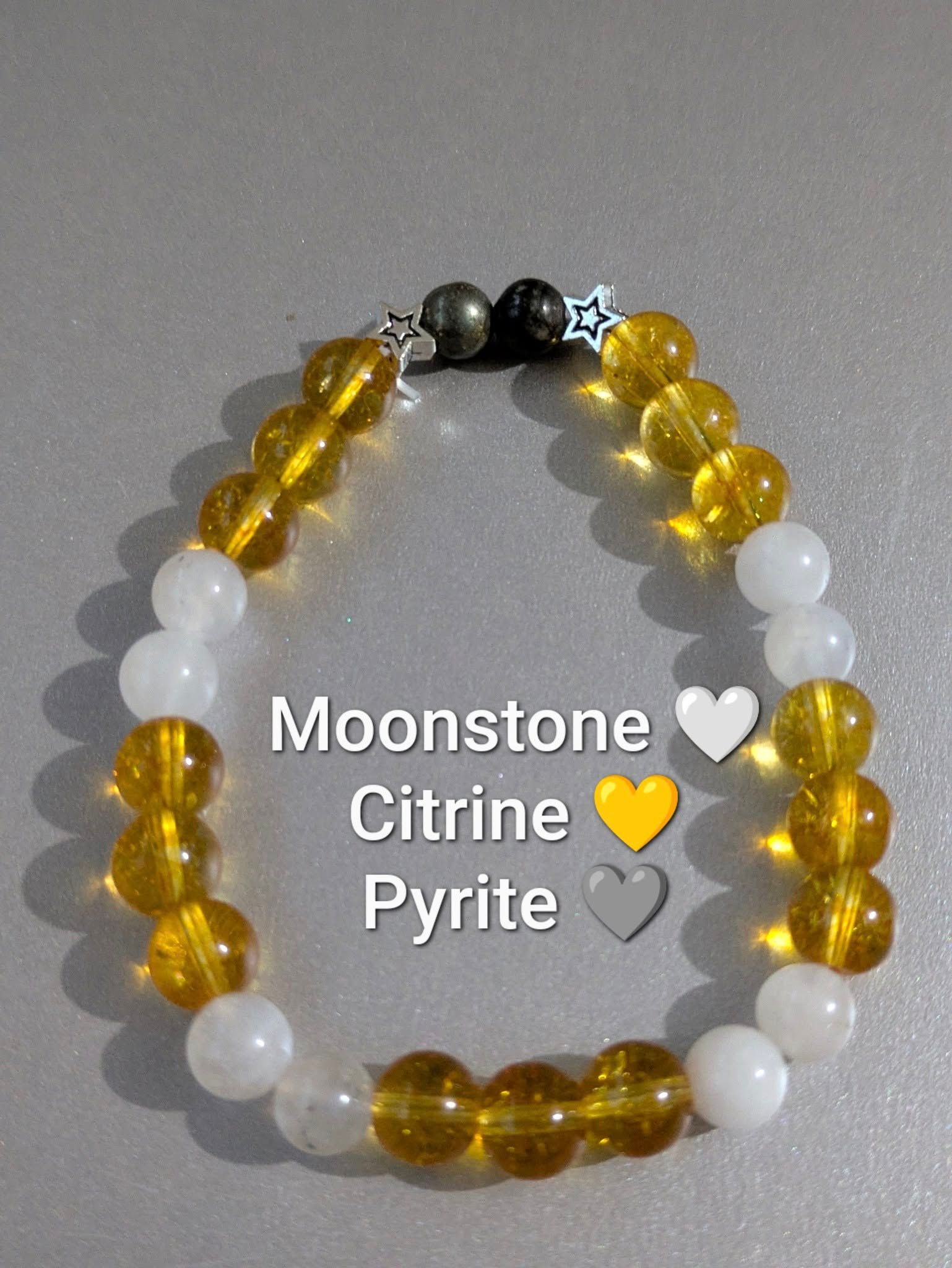 yellow citrine, moonstone & pyrite bracelet