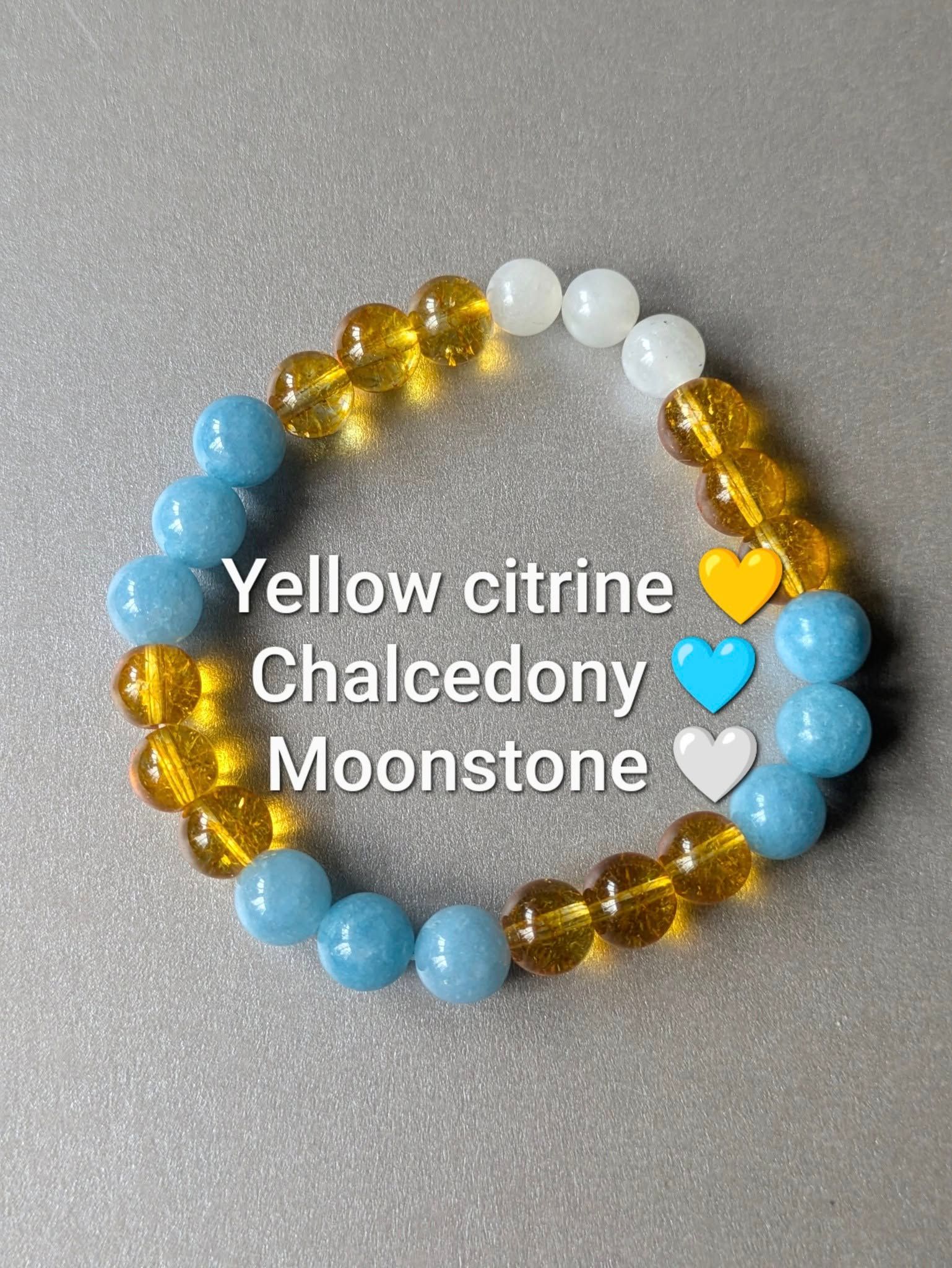 yellow citrine, moonstone & chalendony bracelet