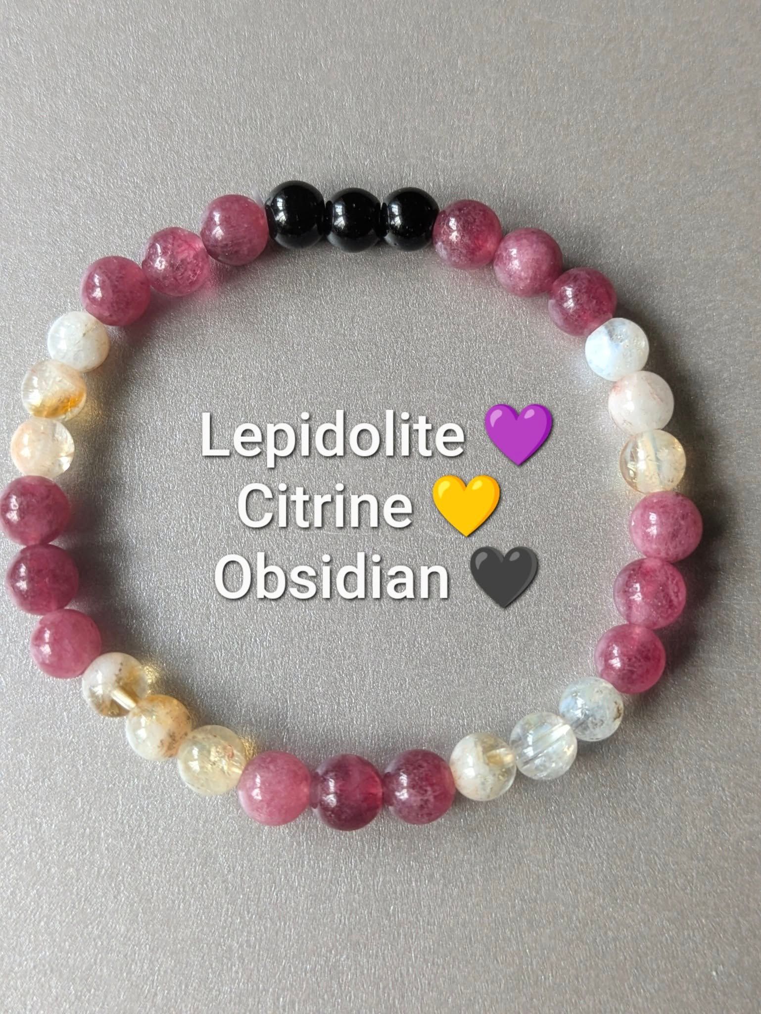 lepidolite, citrine & obsidian bracelet
