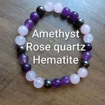 amethyst, rose quartz, obsidian  & hematite bracelet