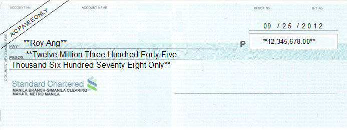 Printed Cheque of Standard Chartered Bank Philippines