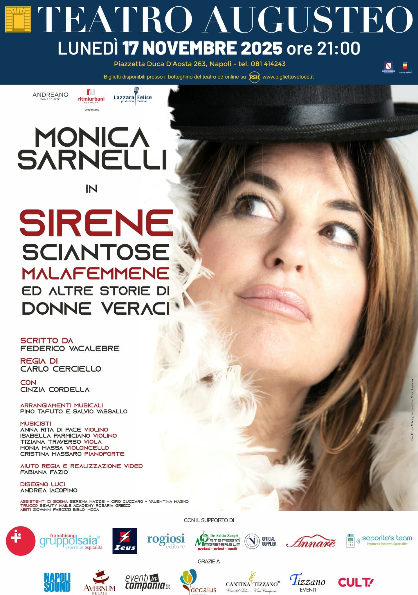 Monica Sarnelli al Teatro Augusteo con “Sirene, sciantose, malafemmene ed altre storie di donne veraci”