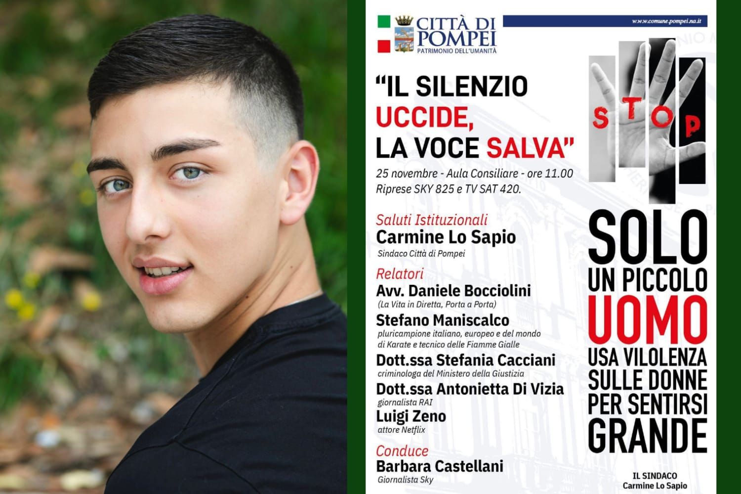 Luigi Zeno protagonista a Pompei contro la violenza sulle donne