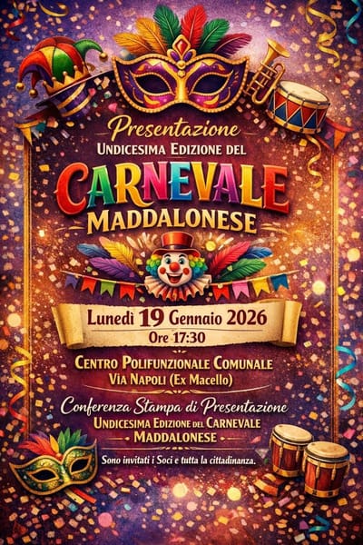 A Maddaloni la conferenza stampa del Carnevale 2026: l’undicesima edizione si presenta alla città