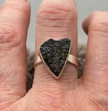 Moldavite Heart ring