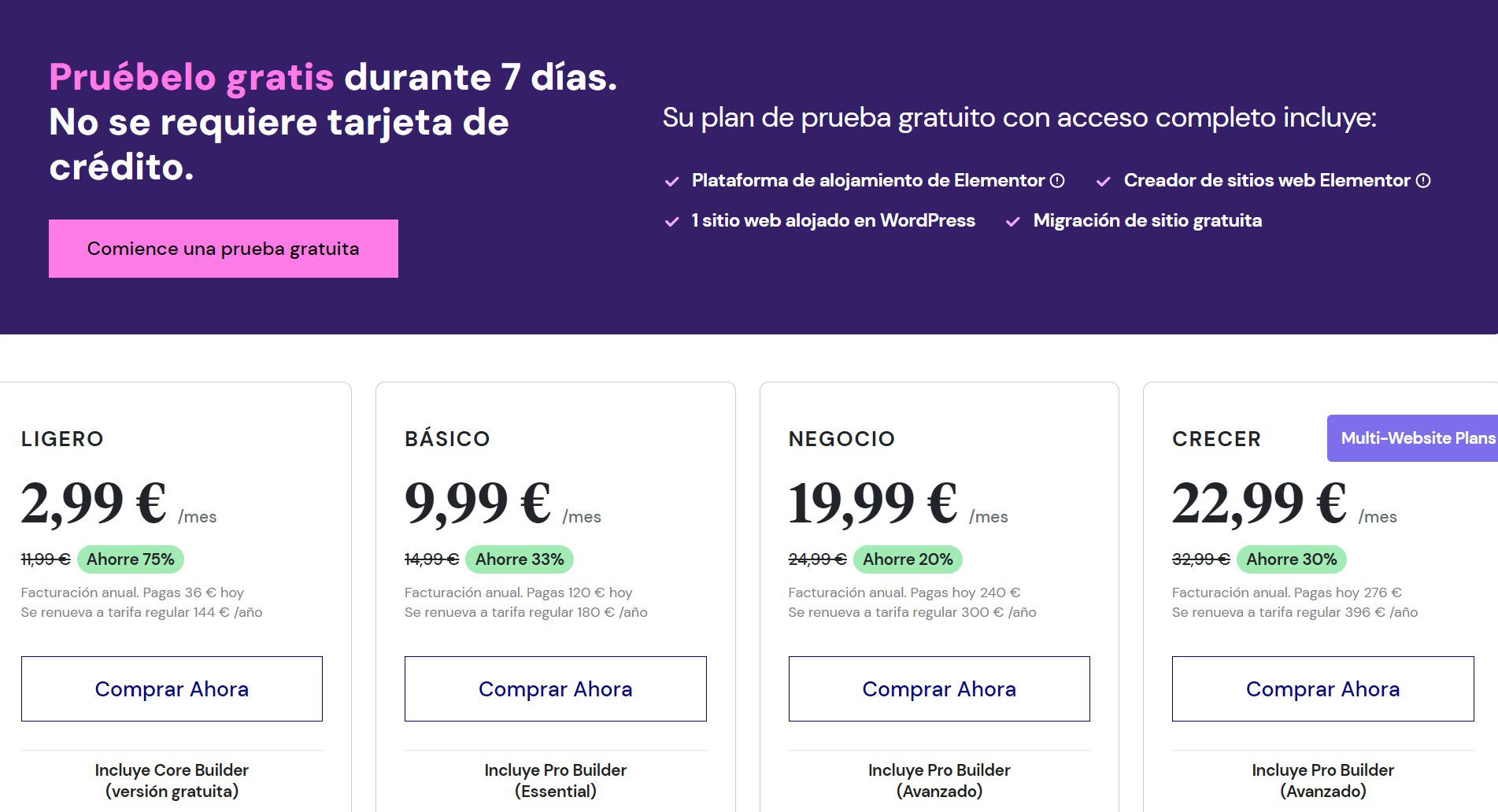 Precios Elementor