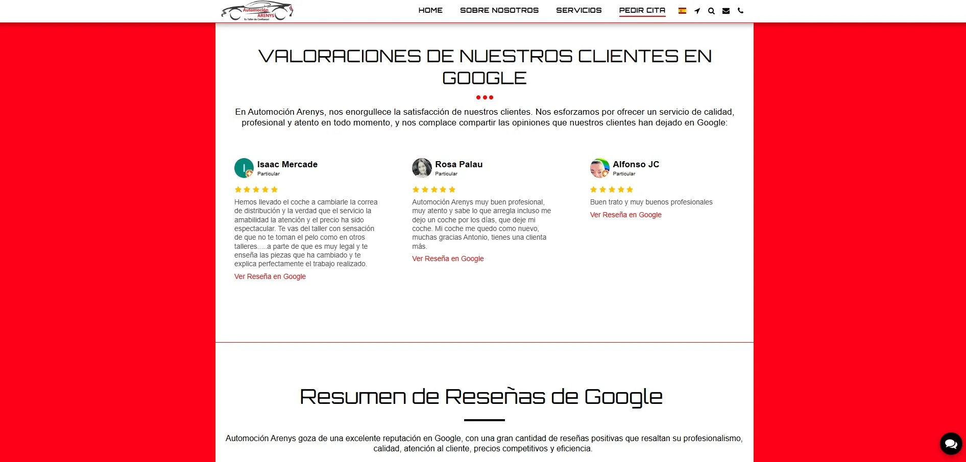 Valoraciones de clientes en Google