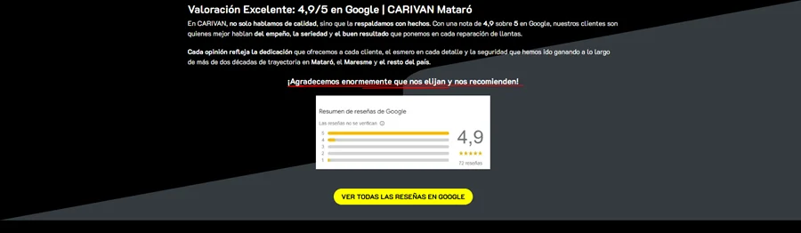 “4,9/5 en Google: la reputación que se gana reparando llantas de verdad.”