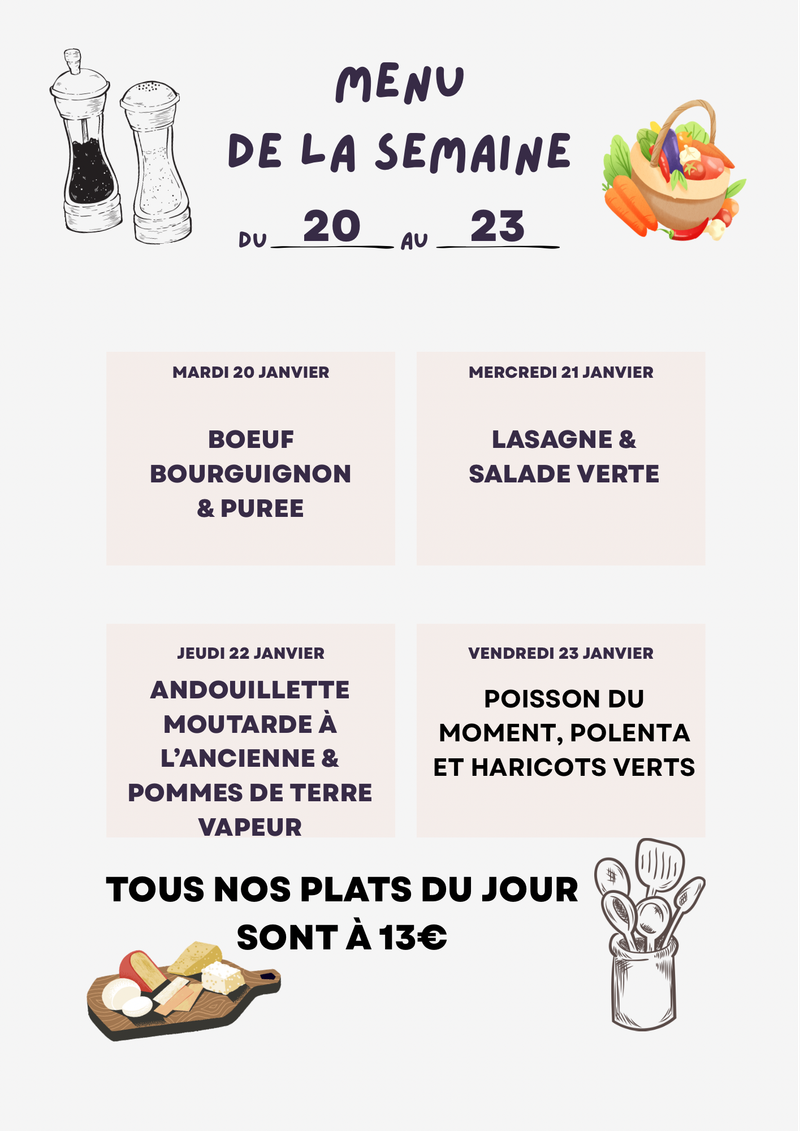 Plat du jour du mardi au vendredi