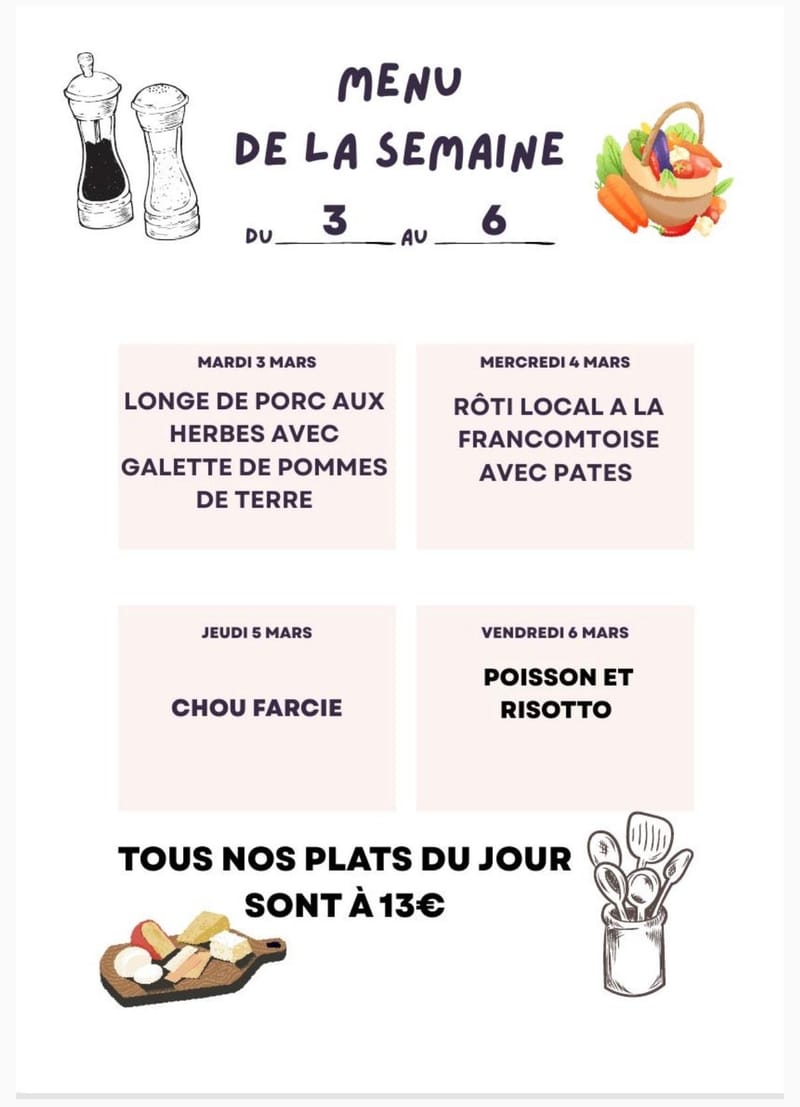 Plat du jour du mardi au vendredi
