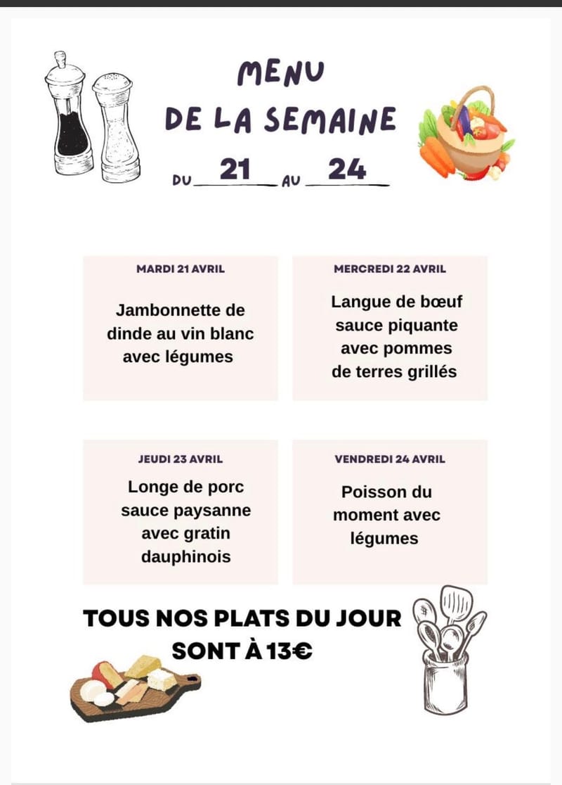 Plat du jour du mardi au vendredi