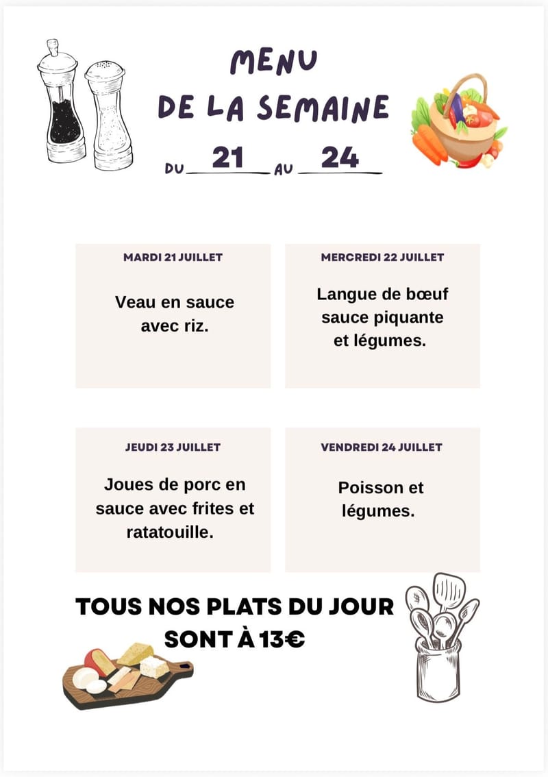 Plat du jour du mardi au vendredi