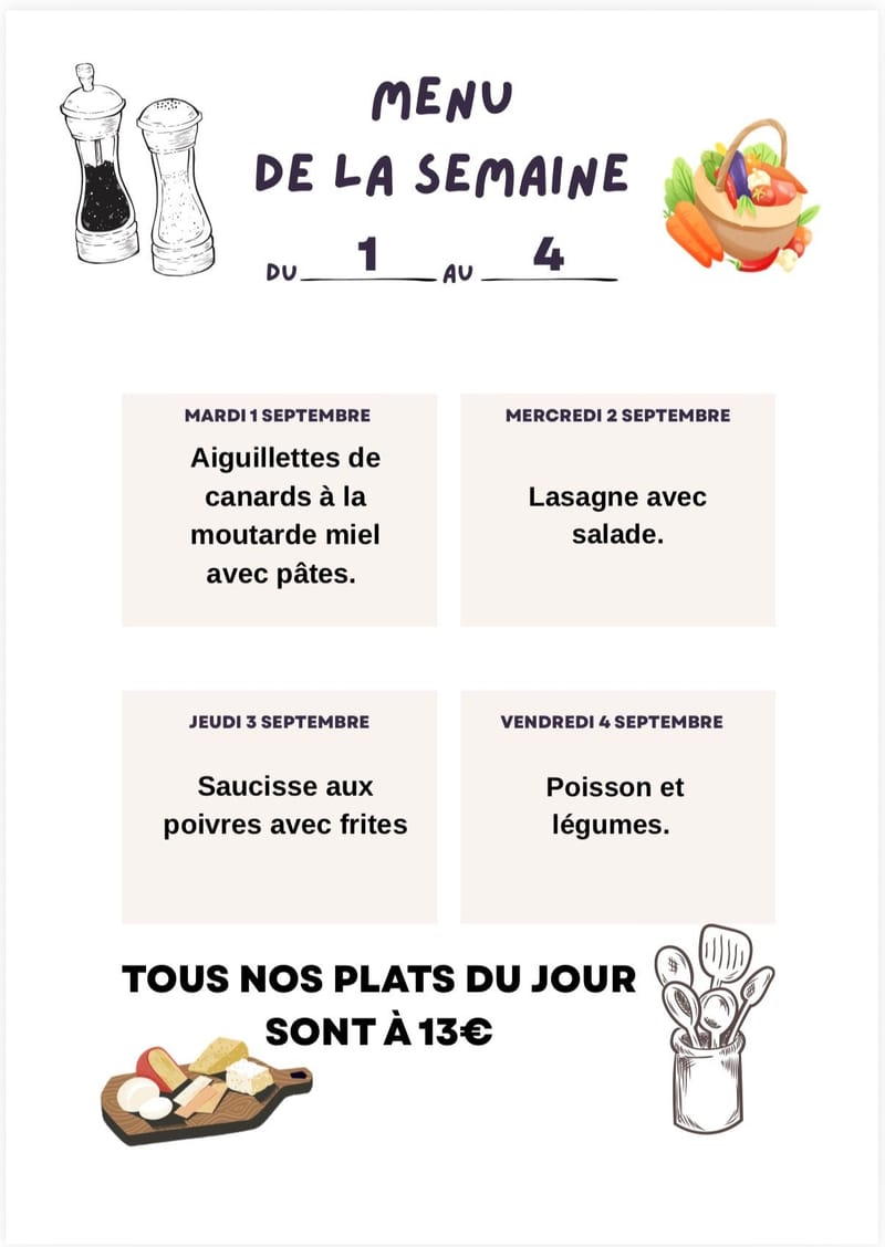 Plat du jour du mardi au vendredi