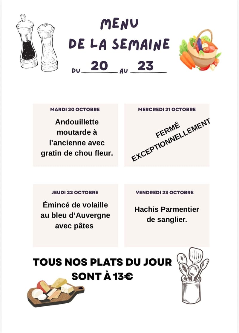 Plat du jour du mardi au vendredi