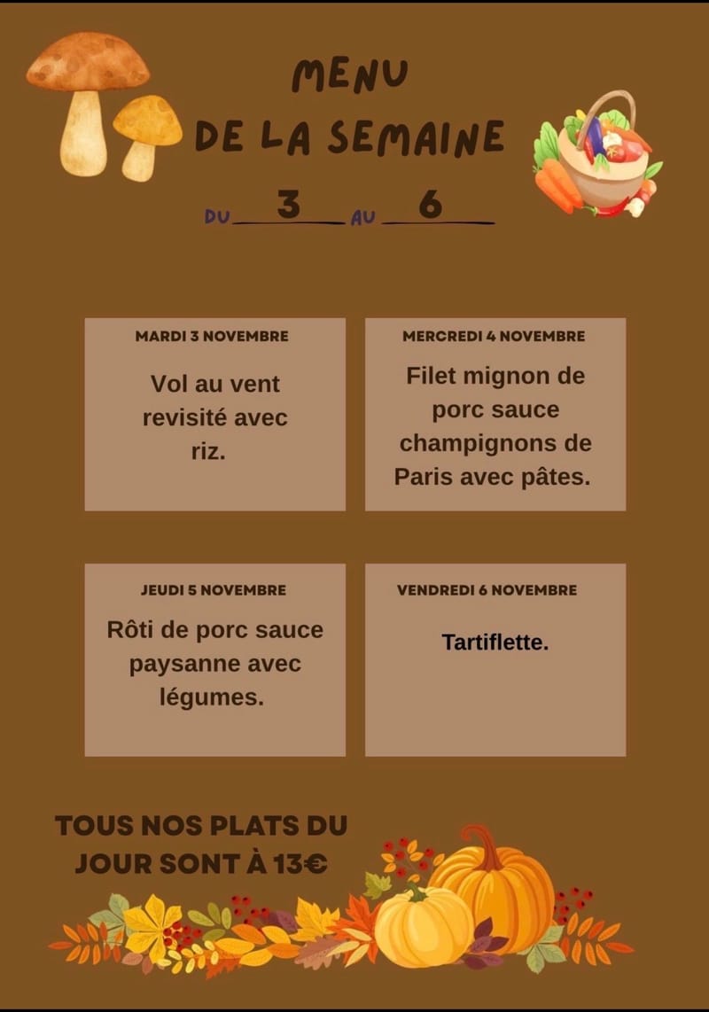 Plat du jour du mardi au vendredi