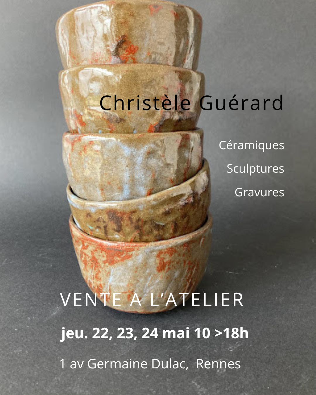 VENTE A L'ATELIER 22,23 & 24 mai, 1 av. Germaine Dulac, Rennes