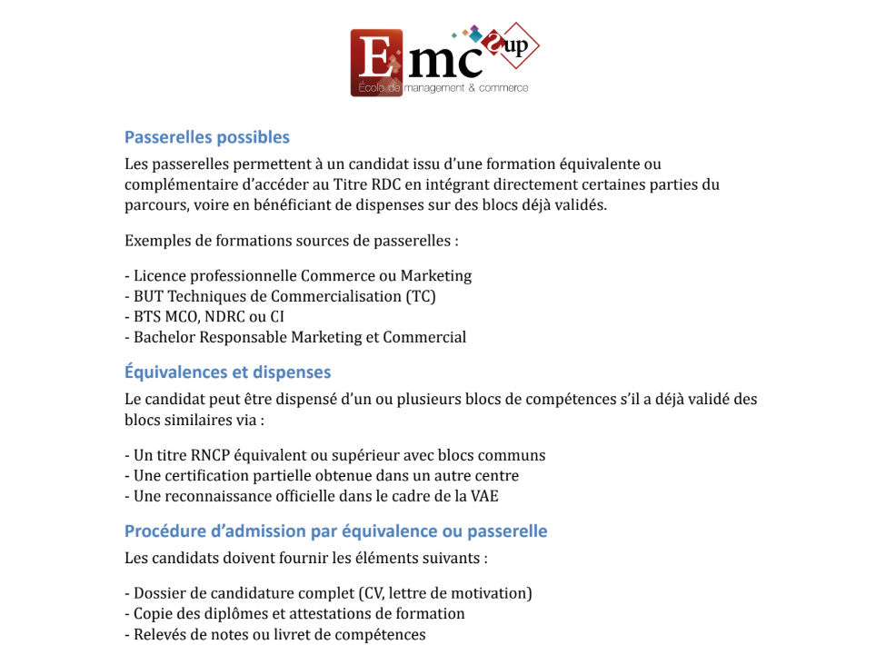 Les passerelles de nos formations