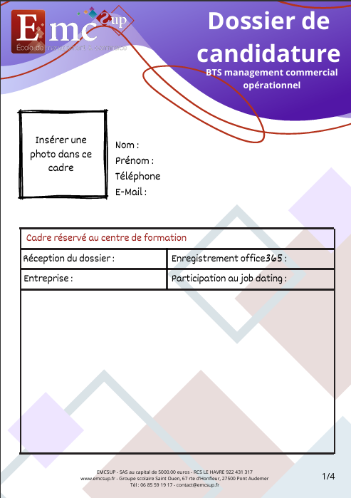 Dossier d'inscription BTS