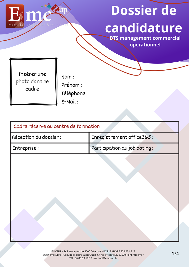 Dossier d'inscription Bac+3