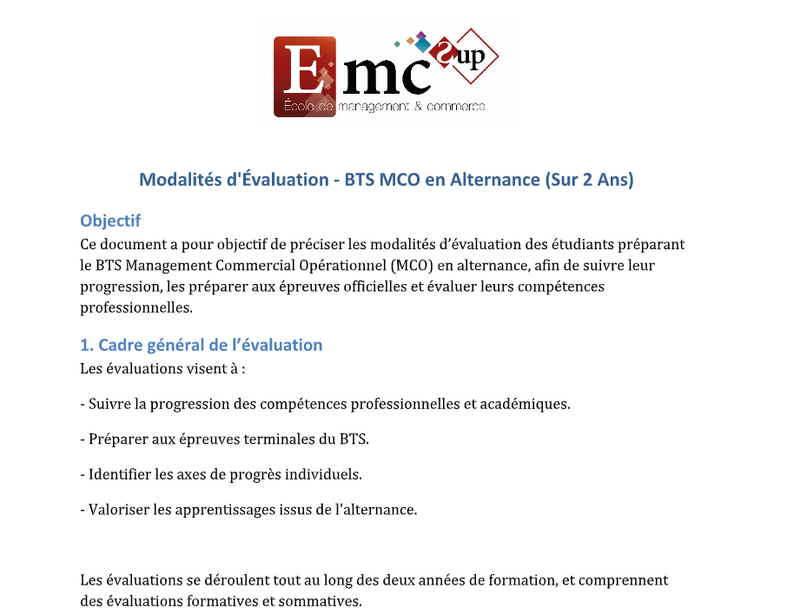 Evaluation en cours d'année BTS MCO