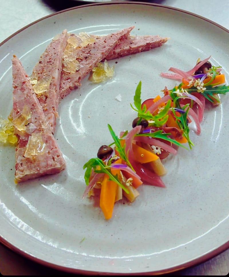 home made pork terrine de campagne, pickles and tomato bread