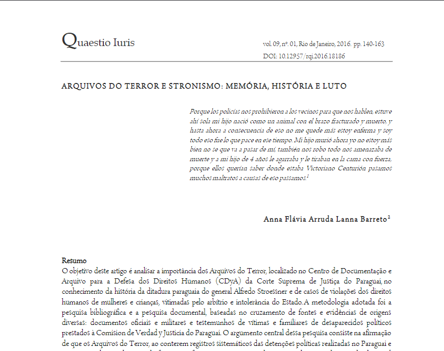 Arquivos do Terror e Stronismo: memória, história e luto - Anna Barreto