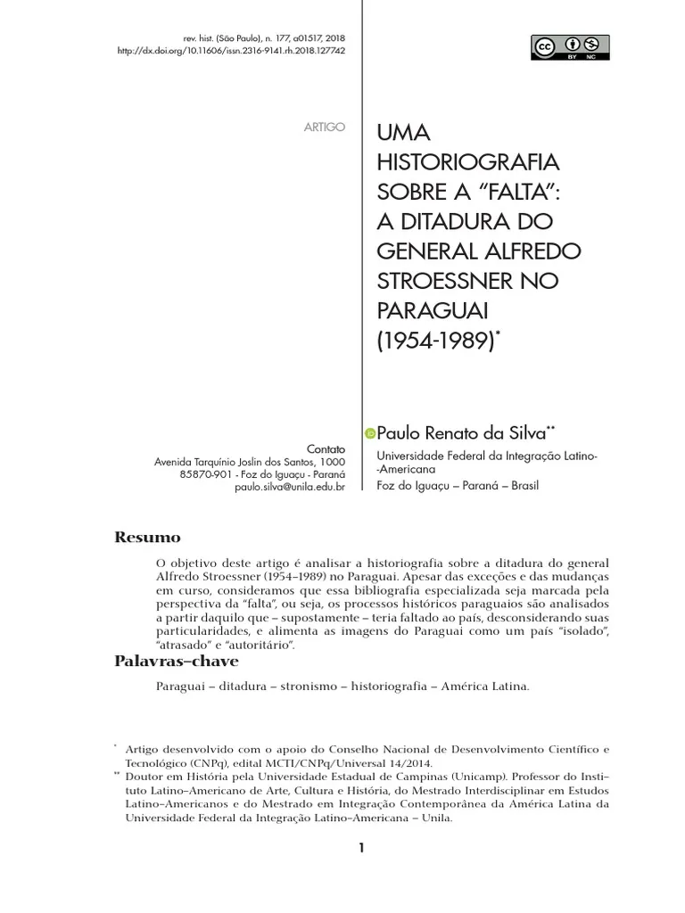 Uma historiografia sobre a “falta”: a ditadura do general Alfredo Stroessner no Paraguai (1954-1989) - Paulo Silva