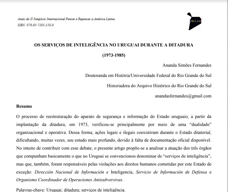 Os Serviços De Inteligência No Uruguai Durante A Ditadura (1973-1985) - Ananda Simões Fernandes