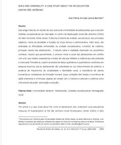 MENINAS E CRIMINALIDADE: UM ESTUDO DE CASO DO CENTRO DE REEDUCAÇÃO SOCIAL SÃO JERÔNIMO (CRSSJ)