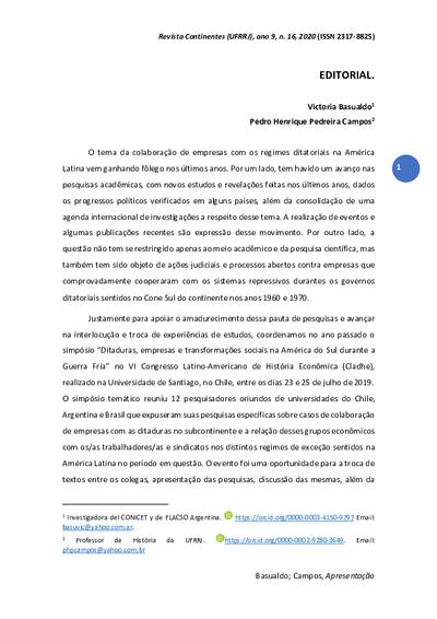 Ditaduras, empresas e transformações econômicas e trabalhistas na América do Sul durante a Guerra Fria - Victoria Basualdo e Pedro Campos