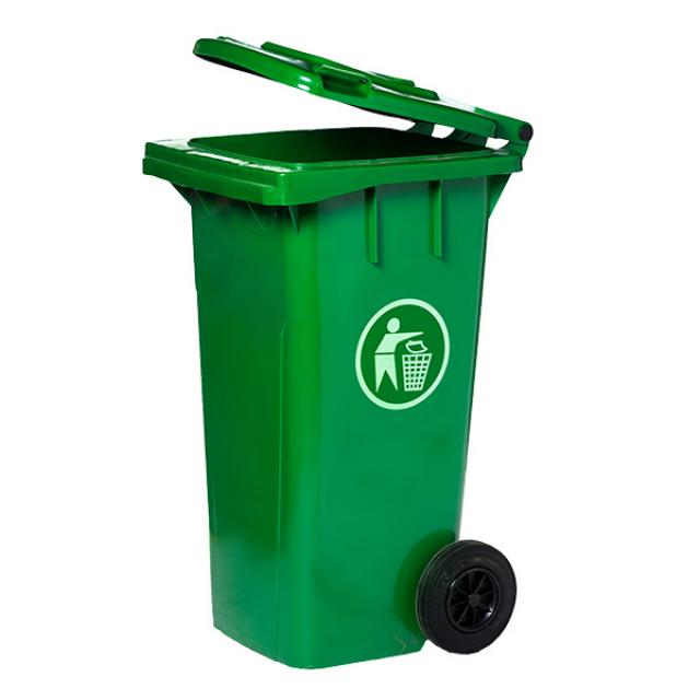 Thùng rác nhựa HDPE 120L xanh, có bánh xe, phù hợp mọi không gian