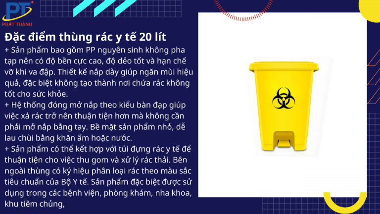 Thùng rác y tế 20 lít in logo giá rẻ, chất lượng đảm bảo